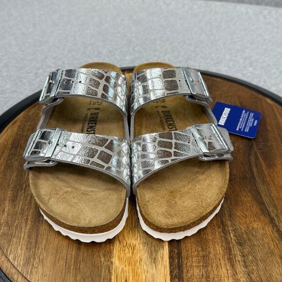 Birkenstock Gator Gleam Sandals Women's 8 (39) Narrow Silver Birko Flor NWT - Picture 2 of 6